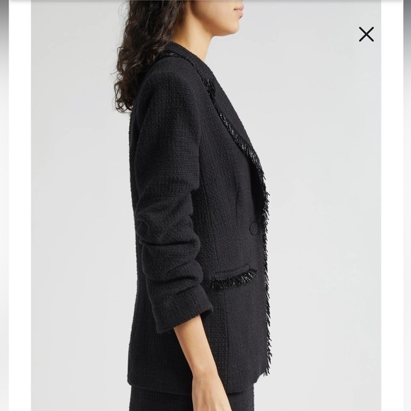 Cinq a Sept Kimmie Metallic Fringe Ruched Sleeve Blazer in Black New with Tags! - Picture 3 of 13